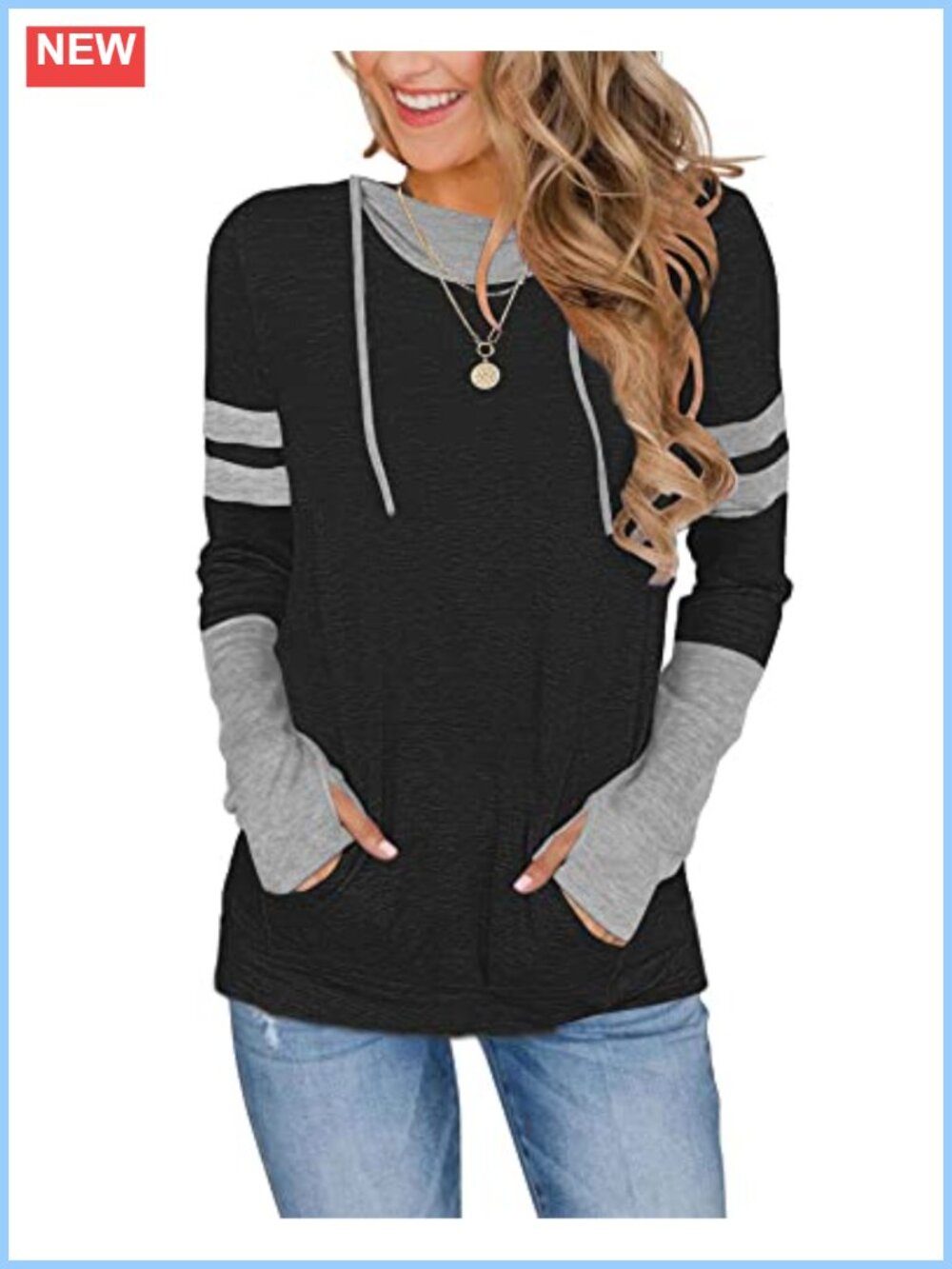 Women's Long Sleeve Hooded Sweatshirt with Thumb Holes Drawstring Pullover